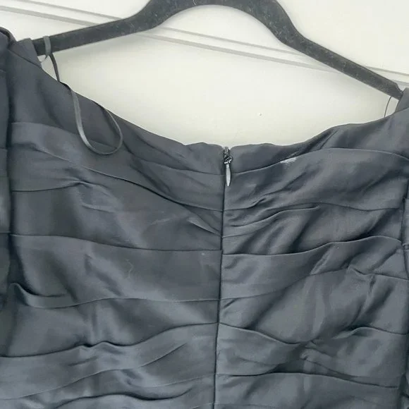 Khaite Shawna Ruched Satin Crepe Midi Dress Black High Slit Square Neckline - Picture 12 of 15